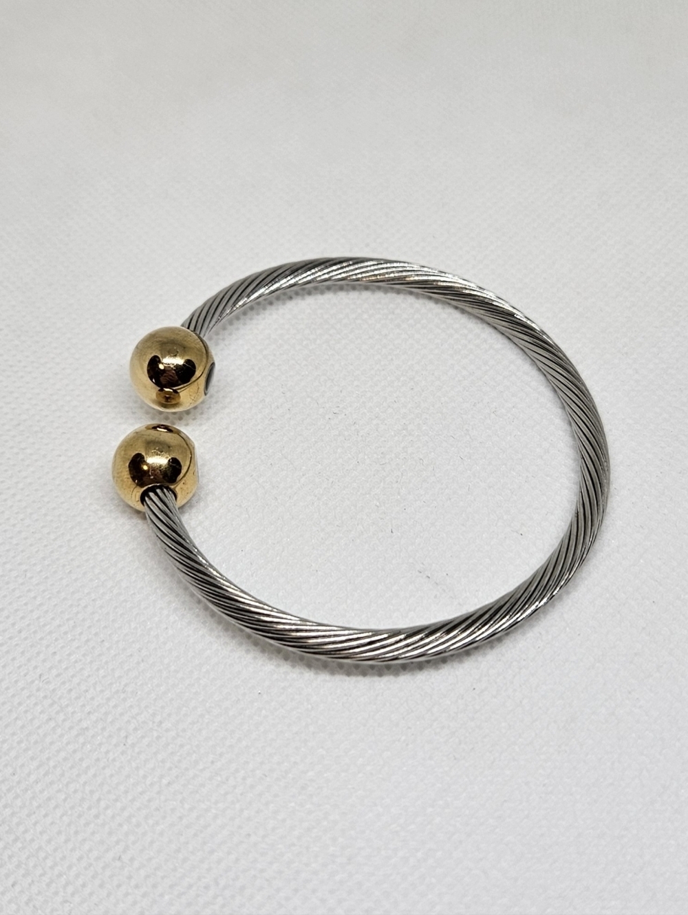 Two Tone Cable Bangle Set Stackable Designer Inspired Bracelets - Picture 9 of 16